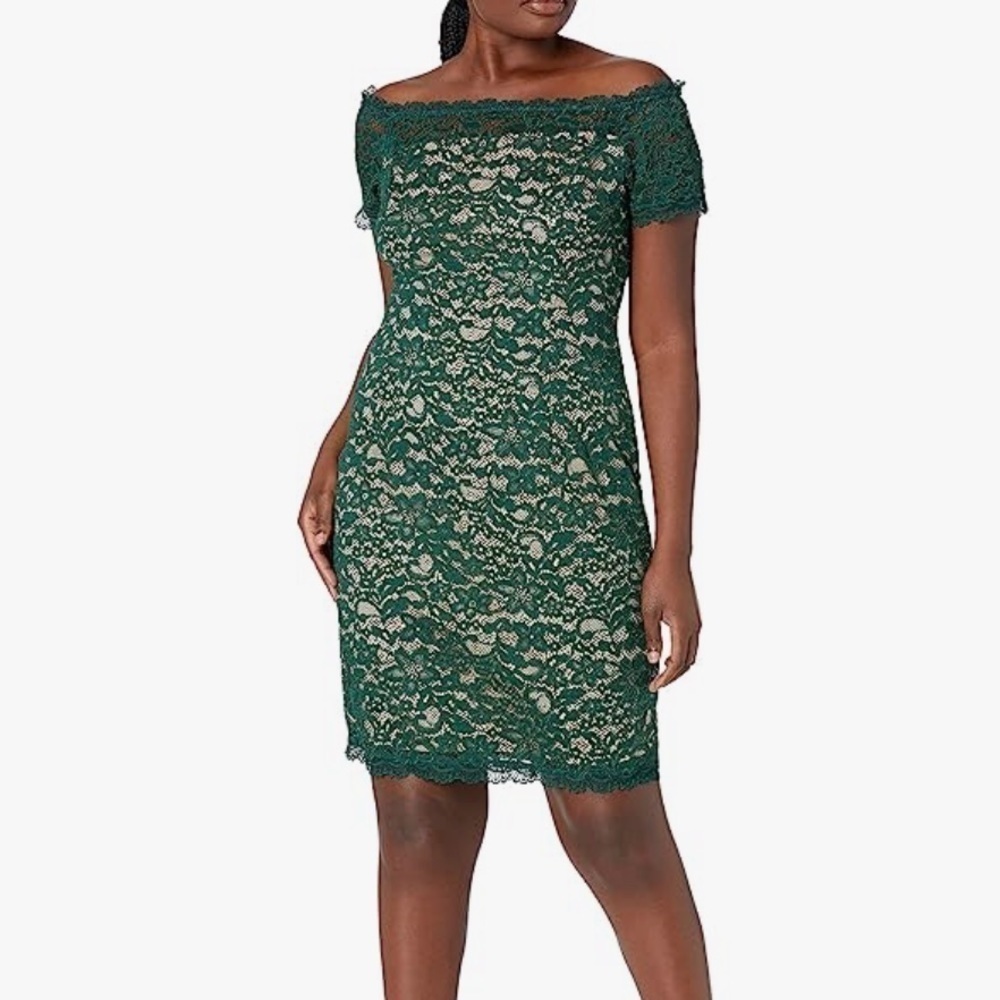 NWT Adrianna Papell Aubrey lace off shoulder hunter green dress sz 20W